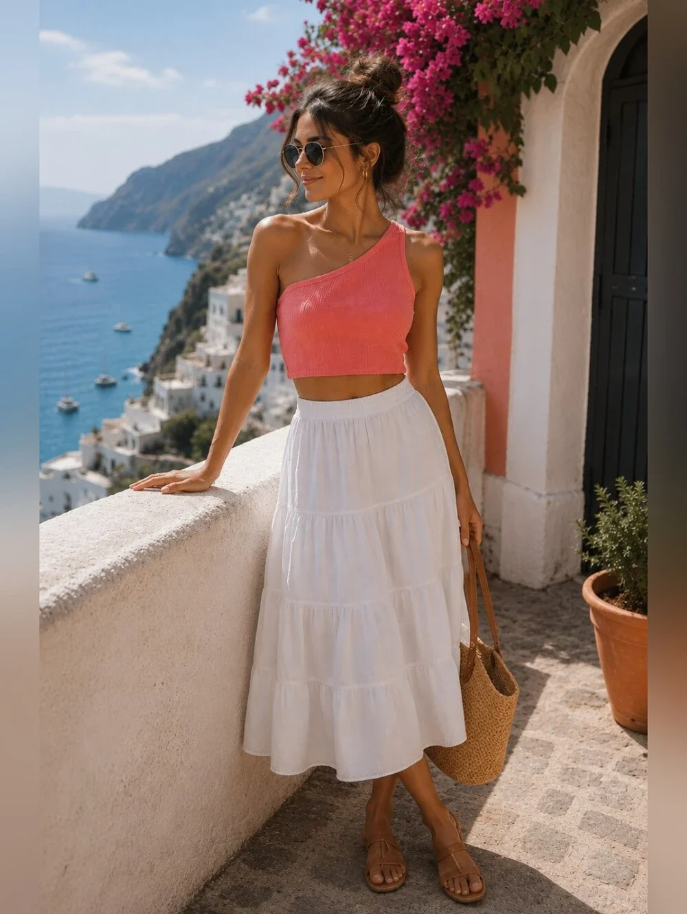 American Eagle Textured One-shoulder Crop Top in Coral Summer Women's L NWT - Picture 1 of 6
